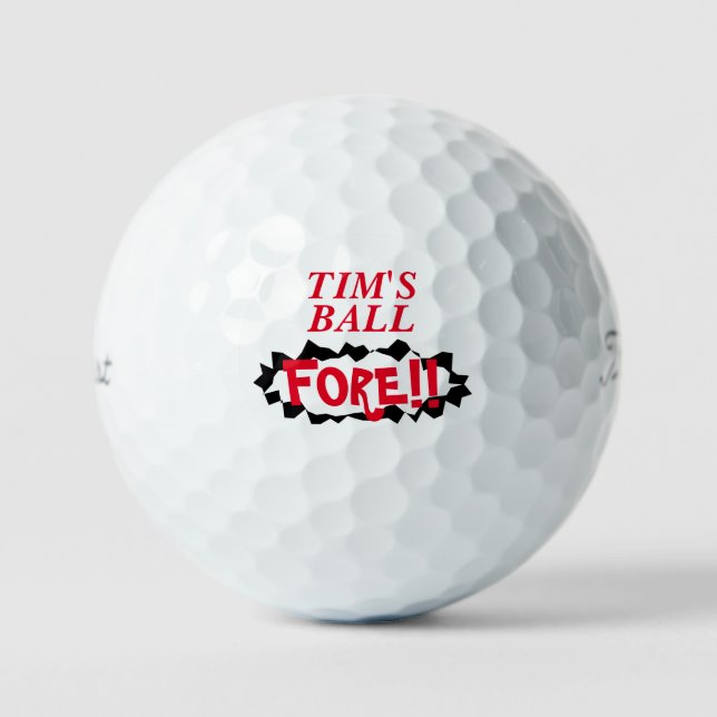 Fore! Funny personalised Titleist golf balls gift (Front)