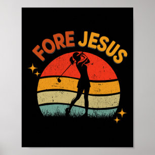 Fore Jesus Christian Golf Retro 70s Religious Golf Poster