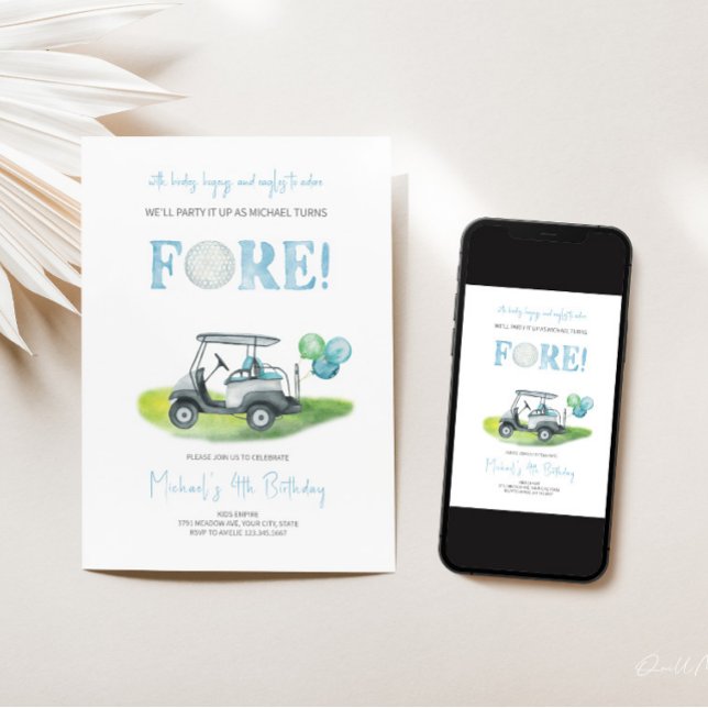 Fore Mini Golf Boy Birthday Invitation  (Creator Uploaded)