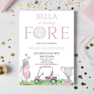 Fore Pink Golf 4th Fourth Birthday Party Invitation
