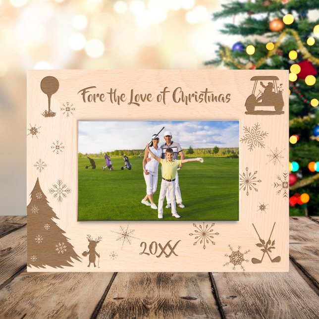 Fore the Love of Christmas Golf Christmas Wooden  Etched Frames (Creator Uploaded)