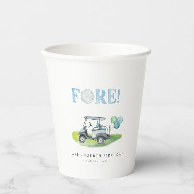 FORE Theme Mini Golf Birthday Paper Cups (Front)