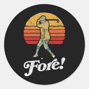 Fore! Vintage Golf Swing Retro Style Golfer Classic Round Sticker