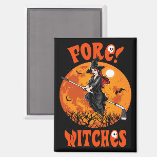 Fore! Witches Golf Stick Witch Riding Halloween Magnet