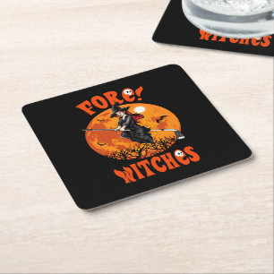Fore! Witches Golf Stick Witch Riding Halloween Square Paper Coaster