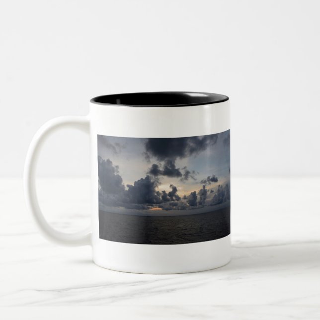 Foreboding Sunset,Puffy Clouds, North Sea. Two-Tone Coffee Mug (Left)