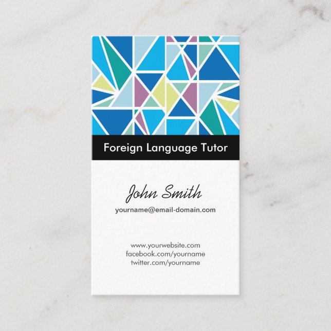 Foreign Language Tutor - Blue Abstract Geometry Business Card (Front)