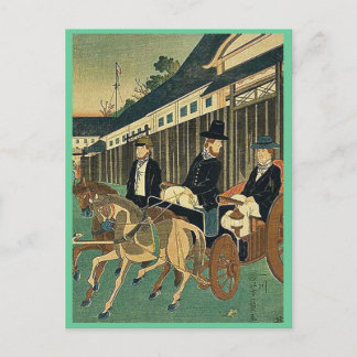 Foreign officials around town by Utagawa,Yoshikazu Postcard
