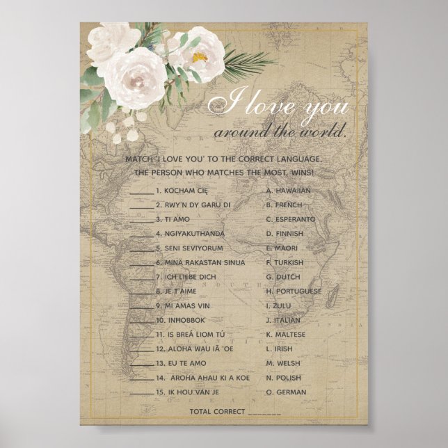 Foreign Words  Bridal Shower game  Poster (Front)