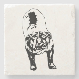 Foreshortened bulldog top‑view carved in stark con stone coaster