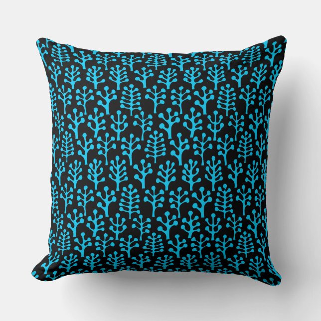 Forest 230823 - Sky Blue on Black Cushion (Front)