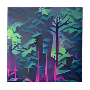 Forest abstract graphic art pink and green tile