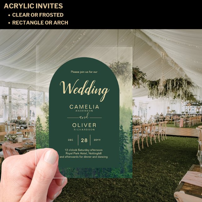 Forest Acrylic Wedding Invites Misty Pine Trees Invitations (Creator Uploaded)