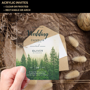 Forest Acrylic Wedding Invites Misty Pine Trees Invitations
