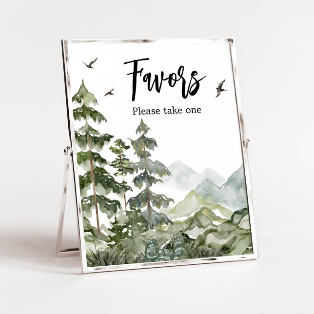 Forest Adventure Baby Shower Favours Poster (Boy Woodland Baby Shower Favors Sign)