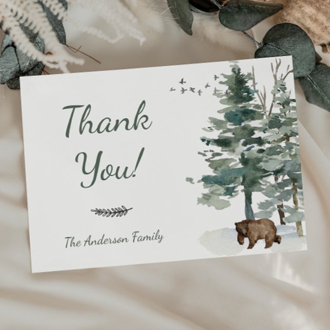 Forest Adventure Boy Bear Baby Shower Thank You Card (Creator Uploaded)
