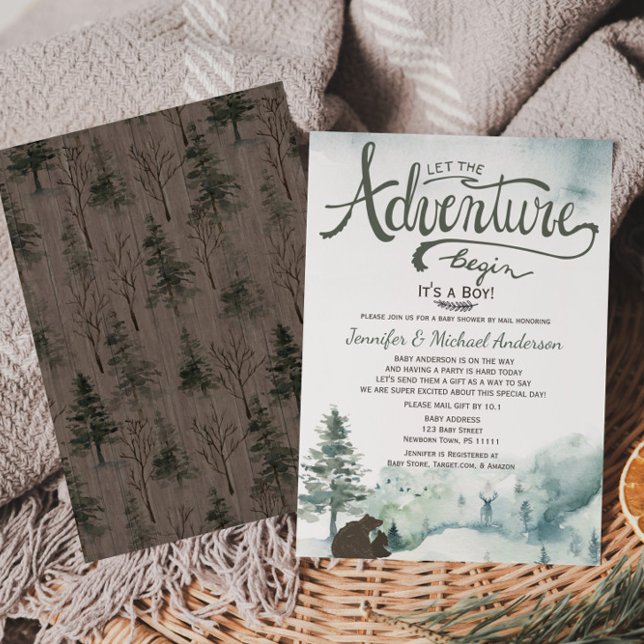 Forest Adventure Boy Bear Deer Baby Shower By Mail Invitation (Creator Uploaded)