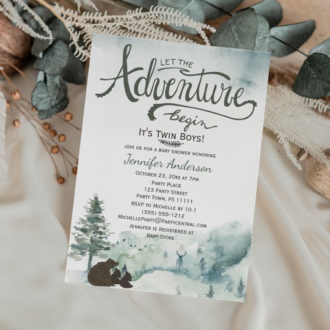 Forest Adventure Boy Country Twin Boys Baby Shower Invitation (Creator Uploaded)