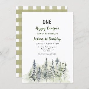 Forest adventure camper 1st birthday invitation