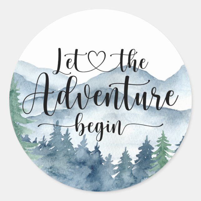 Forest Adventure Mountains Baby Shower Classic Round Sticker (Front)