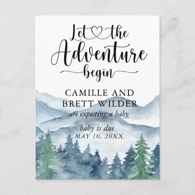 Forest Adventure Mountains Baby Shower Pregnancy Announcement Postcard (Front)