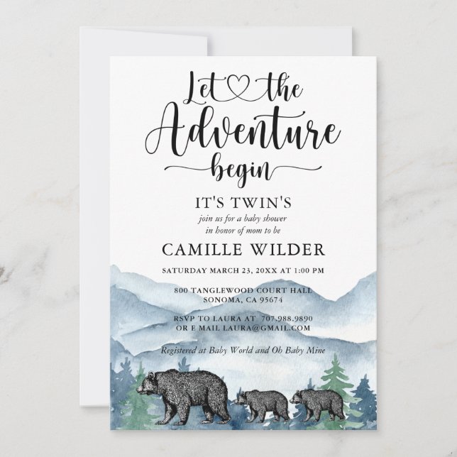 Forest Adventure Mountains Bears Baby Shower Invitation (Front)