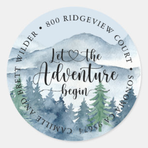 Forest Adventure Mountains Blue Baby Shower Classic Round Sticker