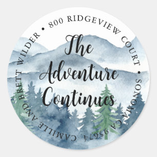 Forest Adventure Watercolor Mountains Address Classic Round Sticker