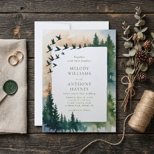Forest and Birds Flying Watercolor Nature Wedding Invitation