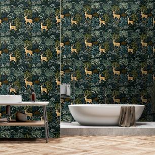 Forest and deer, inspired William Morris Design Wallpaper
