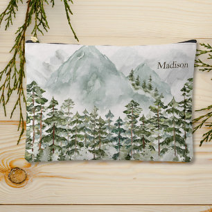 Forest and Mountain Nature Watercolor Accessory Pouch