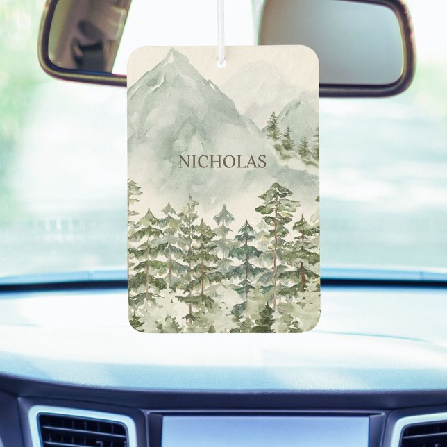 Forest and Mountain Nature Watercolor Car Air Freshener (In siru)
