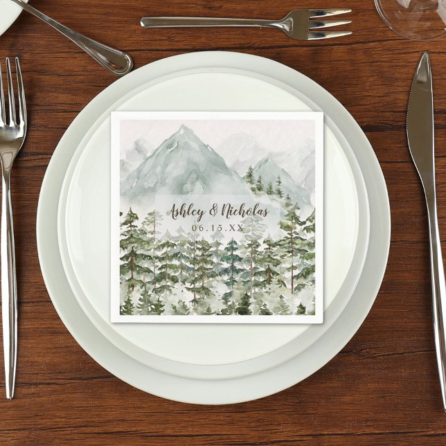 Forest and Mountain Nature Watercolor Napkin (In situ Wedding reception)