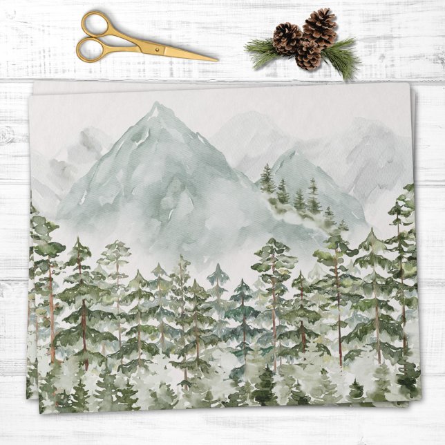 Forest and Mountain Nature Watercolor Wrapping Paper (In situ)