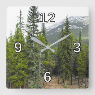 Forest and Mountain Scene Square Clock