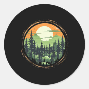Forest And Nature Pine Tree Moon For Women Men Classic Round Sticker