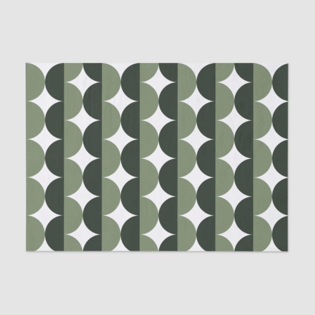 Forest and Sage Green Mid Century Modern Wavy  Tissue Paper (Front)