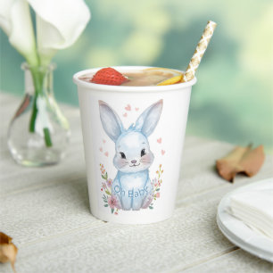 Forest Animal Baby Shower Blue Bunny Party Theme Paper Cups