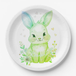 Forest Animal Baby Shower Decor Green Bunny Paper Plate