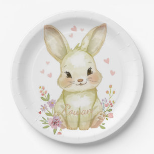 Forest Animal Baby Shower Decor Olive Green Bunny Paper Plate