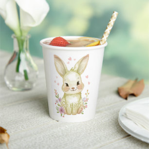 Forest Animal Baby Shower Olive Green Bunny Party Paper Cups
