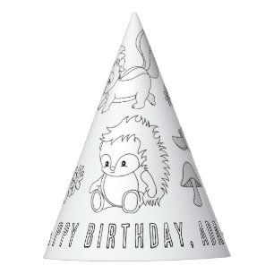 Forest Animal Birthday -Colour Your Own Party Hat