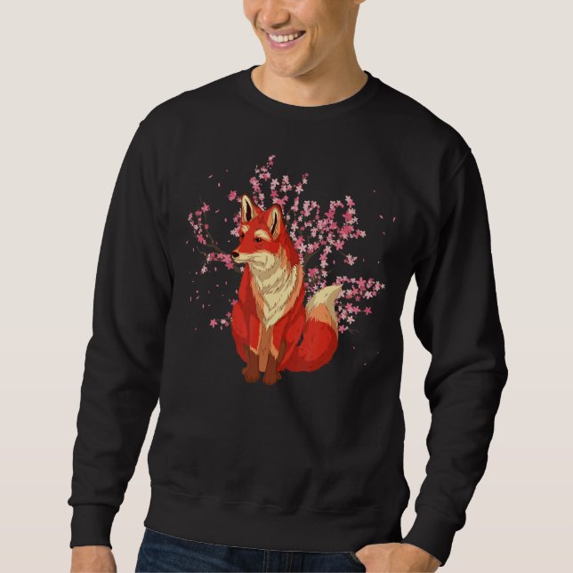 Forest Animal   Cherry Blossom Sakura Nature Fox Sweatshirt (Front)