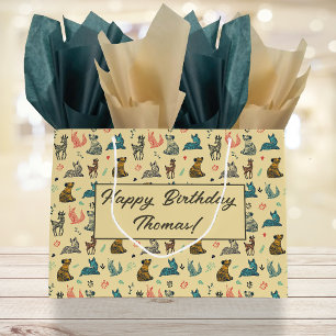 Forest Animal Doodle Pattern   Yellow Large Gift Bag