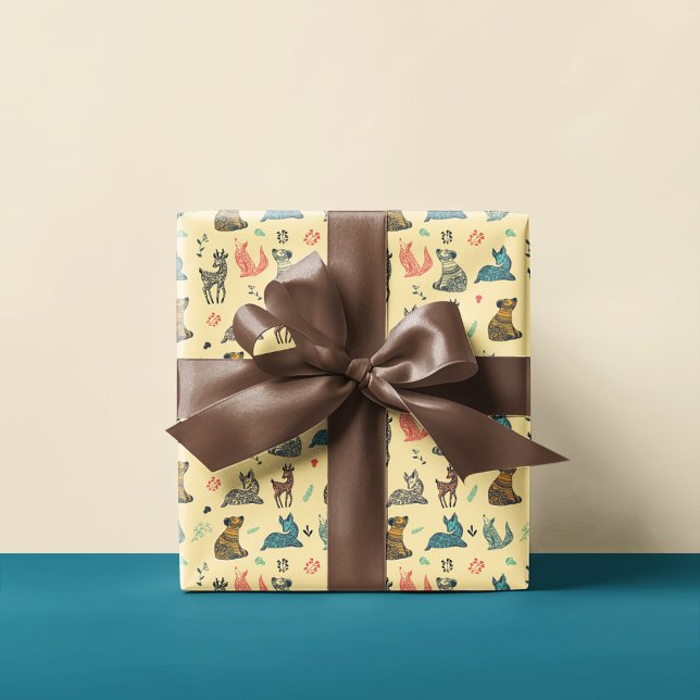 Forest Animal Doodle Pattern | Yellow Wrapping Paper (Creator Uploaded)
