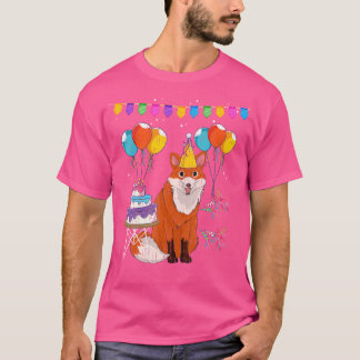 Forest Animal Fox Lover Birthday Party Cake Cute F T-Shirt