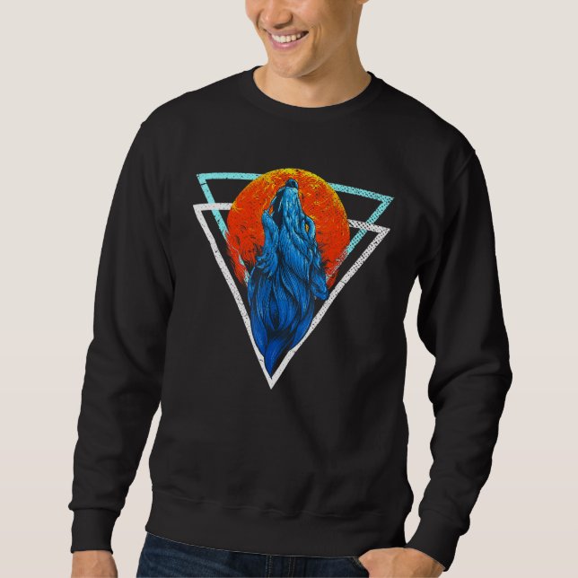 Forest Animal Red Moon Predator Howling Wolf Sweatshirt (Front)