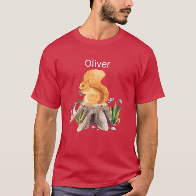 Forest animal squirrel with name Oliver gift T-Shirt (Front)