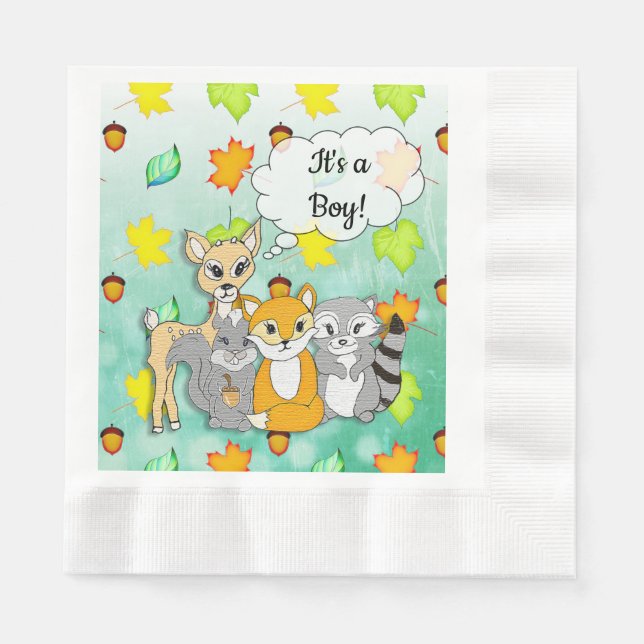 Forest Animal Themed It's a Boy Baby Shower Napkin (Front)