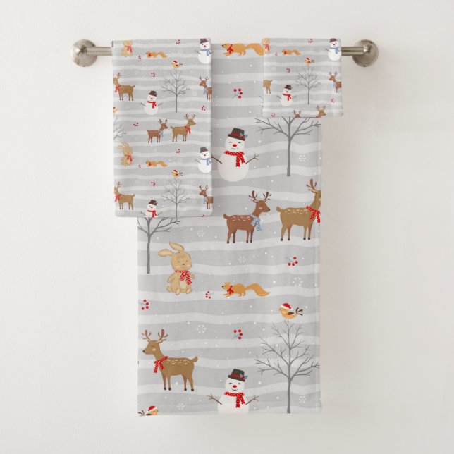 Forest Animals and Snowmen Bath Towel Set (Insitu)
